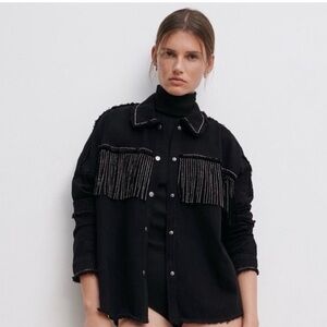 Zara Black Fringe Beaded Jacket